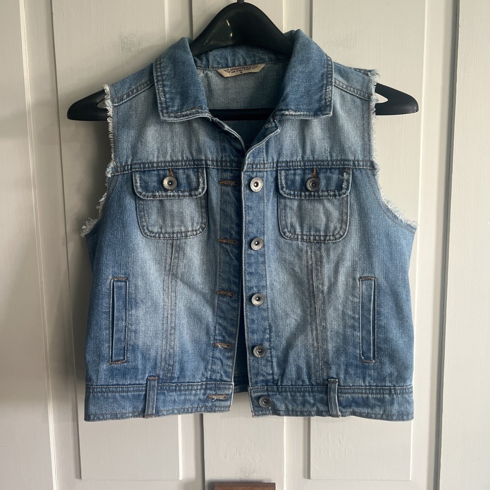 Highway Jeans Denim Vest Distressed Lace Back Grunge Yellowstone Western Medium